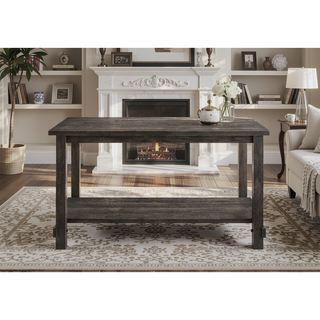 Sunvega Weathered Gray Finish Counter Height Table with Sturdy Wooden Storage Shelf