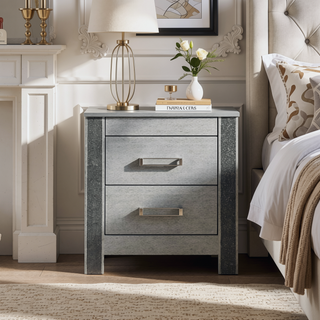 Sunvega Silver Nightstand with Spacious Drawers and Hidden Jewelry Compartment