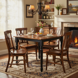 Sunvega Traditional Cottage Modern Farmhouse Rectangular Dining Table with Walnut Top