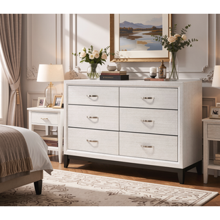 Sunvega Contemporary Gray Finish Wooden Dresser with Six Storage Drawers