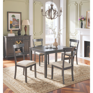 Sunvega Modern Natural Finish Wooden Top Dining Table and 4 Cushioned Chairs Set