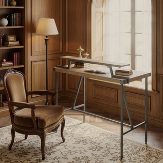 Sunvega Industrial Counter Table with Removable Shelf and Brown Bamboo Top