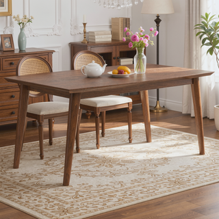 Sunvega Handcrafted Walnut Veneer Dining Table for Mid-Century Modern Kitchen