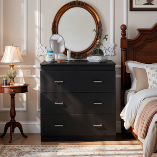 Sunvega 33 Inch White Three Drawer Dresser with Metal Handles and Superior Top