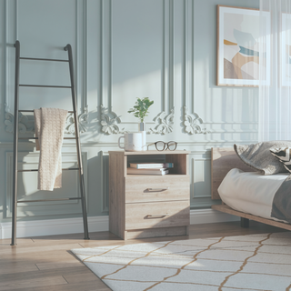 Sunvega Compact Nightstand with Two Spacious Drawers and Shelf for Bedroom or Living Room