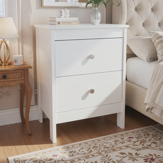 Sunvega Modern White Nightstand with Dual Drawers and Open Shelf for Bedroom