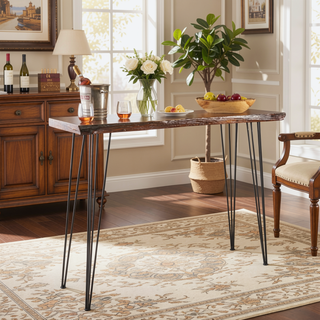 Sunvega Faux Live Edge Bar Height Table with Hairpin Legs for Dining