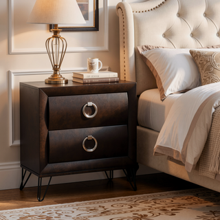 Sunvega Contemporary Dark Merlot Finish Nightstand with Two Curved Drawers