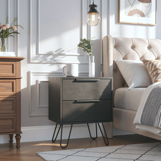 Sunvega Modern End Table with Two Drawers and Hairpin Legs for Bedroom