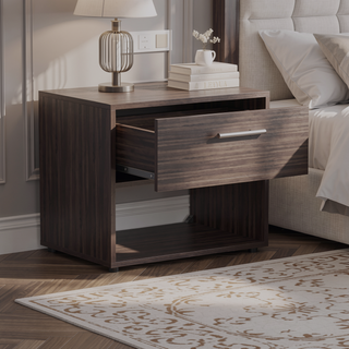 Sunvega Dark Walnut Nightstand with Spacious Drawer and Open Shelf