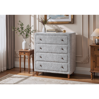 Sunvega Upholstered Boucle Fabric Bed with 4 Drawers and Wooden Frame