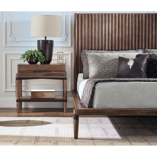 Sunvega Walnut Finish Minimal Assembly Nightstand with Drawer and Shelf