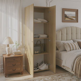 Sunvega Two Door Closet System with Fixed Shelves for Bedroom and Laundry Room Organization