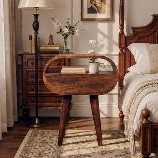 Sunvega Honey Caramel Solid Mango Wood Round Bedside Table with One Drawer