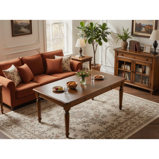 Sunvega Contemporary Round Dining Table with Drop Leaf in Solid Rubber Wood