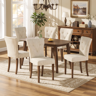 Sunvega Mid-Century Modern Walnut Dining Table with Faux Wood Top and Rubberwood Legs