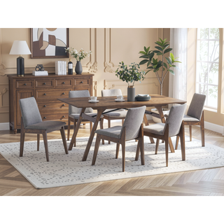 Sunvega Rectangular Walnut Finish Dining Table with Fixed Tabletop for Dining Space