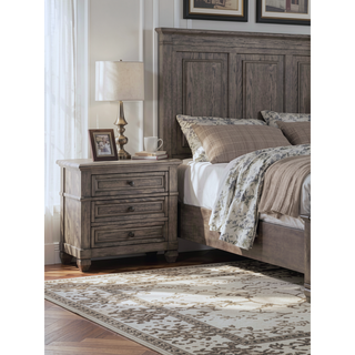 Sunvega Contemporary Gray Nightstand with Pewter Bar Pulls and Crown Molding Details