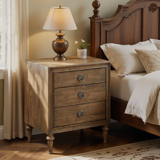 Sunvega Reclaimed Oak Nightstand with 3 Spacious Felt-Lined Storage Drawers