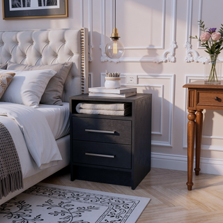 Sunvega White 2-Drawer Nightstand with Open Shelf for Small Bedroom Spaces