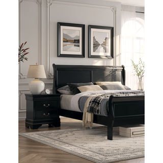 Sunvega Transitional Style Solid Wood Nightstand with Antique Brass Hanging Pulls