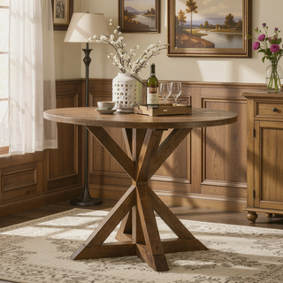 Sunvega Cross-Buck Base Cottage Oak Counter Height Dining Table for Four
