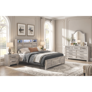 Sunvega Modern Gray Finish Two-Drawer Nightstand with Antique Brass Pulls