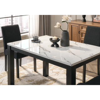 Sunvega Contemporary White Faux Marble Rectangular Dining Table with Black Finish