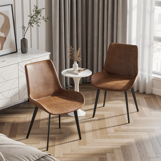 Sunvega Modern Brown Dining Chair with Black Metal Legs and Ergonomic Seat Design