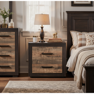 Sunvega Natural Wood Grain Look Nightstand with Two Tone Finish and Dovetail Drawers