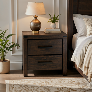 Sunvega Modern Espresso Solidwood Nightstand with Drawers and Bar Handle