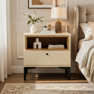 Sunvega Modern Light Oak Nightstand with Drawer and Shelf for Bedroom