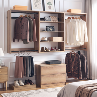 Sunvega Modular Oak Wood Closet System with Ample Storage and Warm Finish