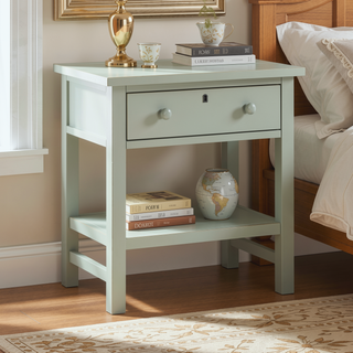 Sunvega Antique White Distressed Finish Nightstand with Faux Keyhole Accent