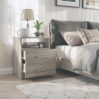 Sunvega Light Grey Nightstand with Two Drawers and One Open Shelf