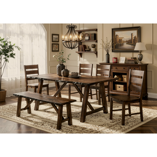 Sunvega Industrial U-shaped Metal Bench Base with Two-Tone Walnut and Black Finish