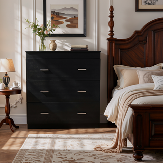 Sunvega Modern Three Drawer Dresser with Metal Handles and Superior Top