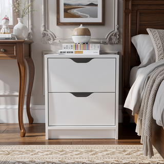 Sunvega White Finish Two Drawer Nightstand for Bedroom with 4.3" H Drawers