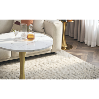 Sunvega Round White Pedestal Side Table with Marble Effect Top for Living Room