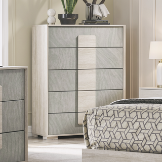 Sunvega Contemporary White Wash Stone Gray French Dovetail Drawer Chest with Wood Panels