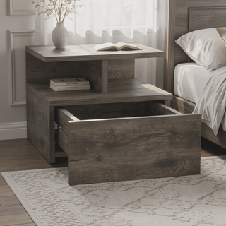 Sunvega Floating Nightstand with Drawer in Black Wengue Finish for Wall Assembly
