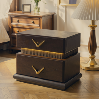 Sunvega Modern Brown Nightstand with Two Drawers and Integrated LED Lights
