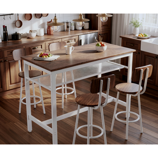 Sunvega 5 Piece Counter Height Table and Chairs Set for 4 with Backrests and Footrests