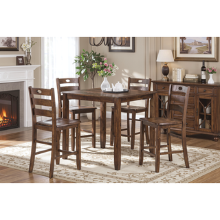Sunvega Casual Brown Square Counter Height Dining Table Set with 4 Ladder Back Chairs