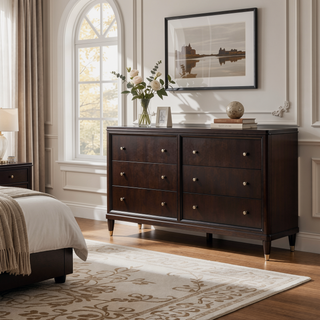 Sunvega Contemporary Six-Drawer Dresser with Cedar Lining and Metallic Accents for Bedroom