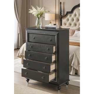 Sunvega Kaitlyn Metallic Gray Finish Wood Nightstand with Two Drawers and Crystal Trim