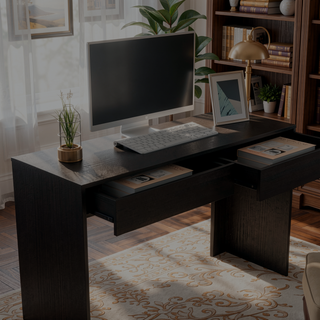 Sunvega 47.3 Inch Wide Writing Computer Desk with Two Drawers for Supplies