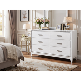 Sunvega White Finish Transitional Glam Nightstand with Spacious 2-Drawer Storage