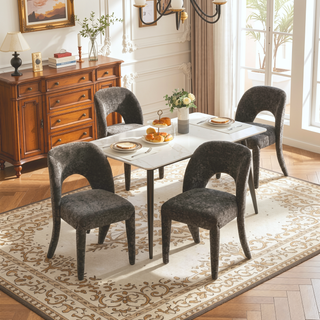 Sunvega Grey Chenille Dining Chairs with Hollowed-Out Backrest Set of 2