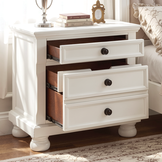 Sunvega White Finish Wood Nightstand with Hidden Drawer and Jewelry Tray